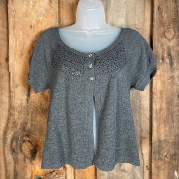 BCBGMax Azria Short Sleeve Dark Grey Cardigan - Size Small - Picture 1 of 7